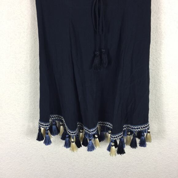 Revolve Tularosa Tallulah Blue Tassel Hem Mini Dress XS Plunge Neckline Boho - Picture 11 of 16